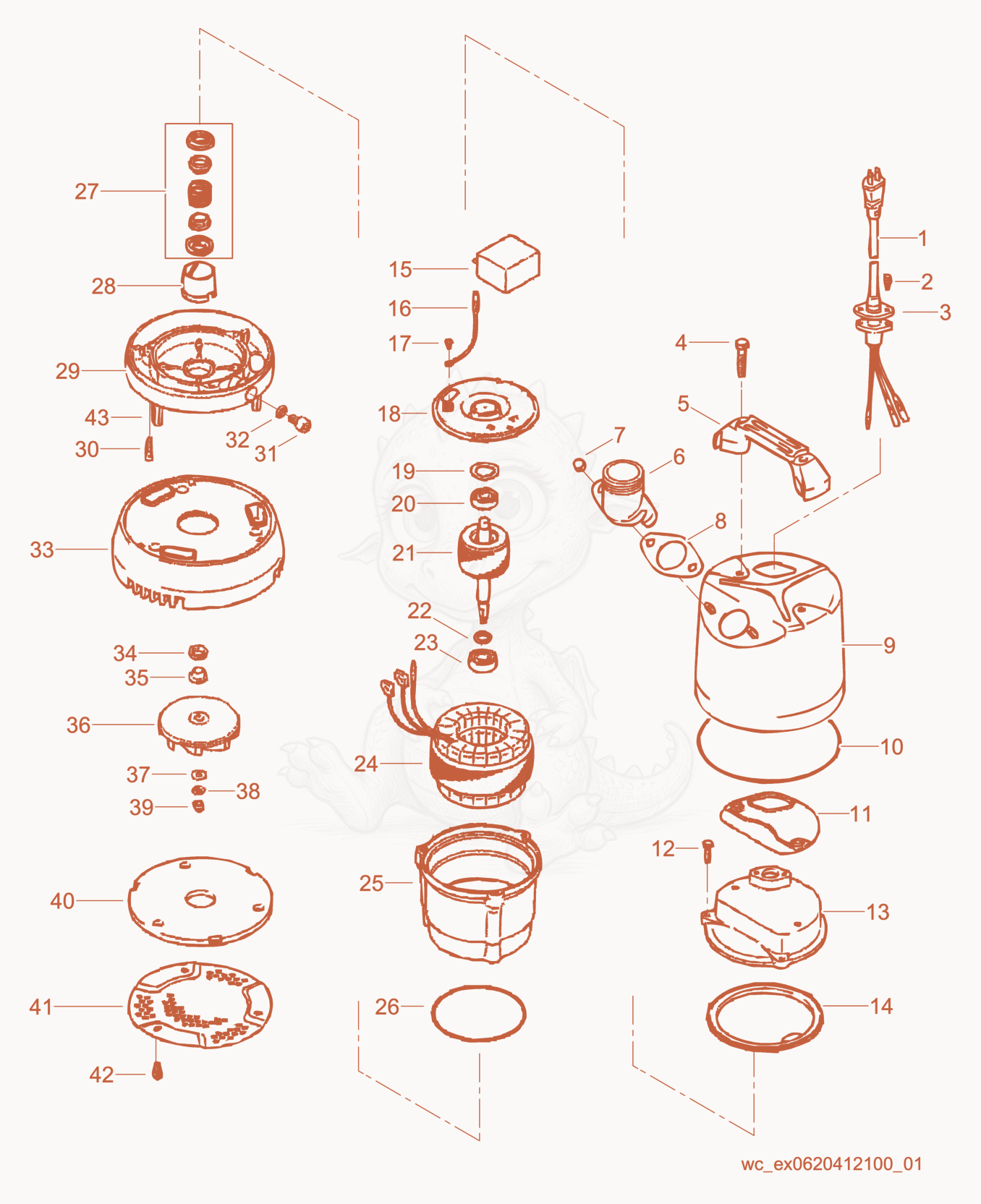 Despiece del Pump Components de una máquina Wacker Neuson PSG2500, con globos numerados