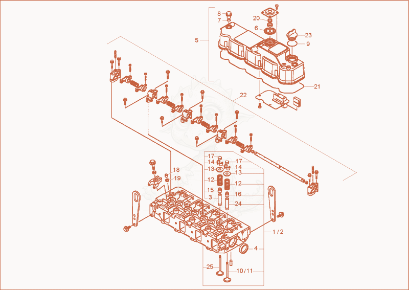 Exploded parts diagram of the CYLINDER HEAD, VALVE COVER of a Wacker Neuson 3501AB, with numbered balloons
