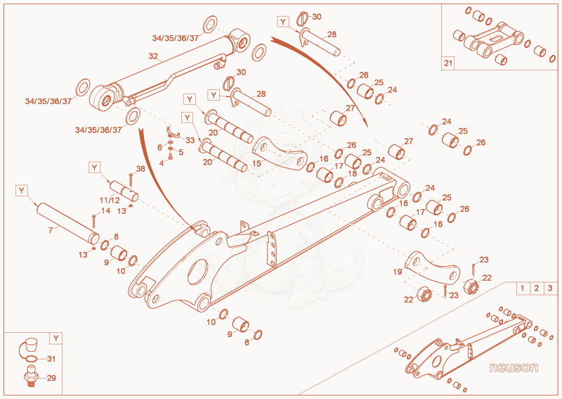 Exploded parts diagram of the dipperstick of a Wacker Neuson 50Z3, with numbered balloons