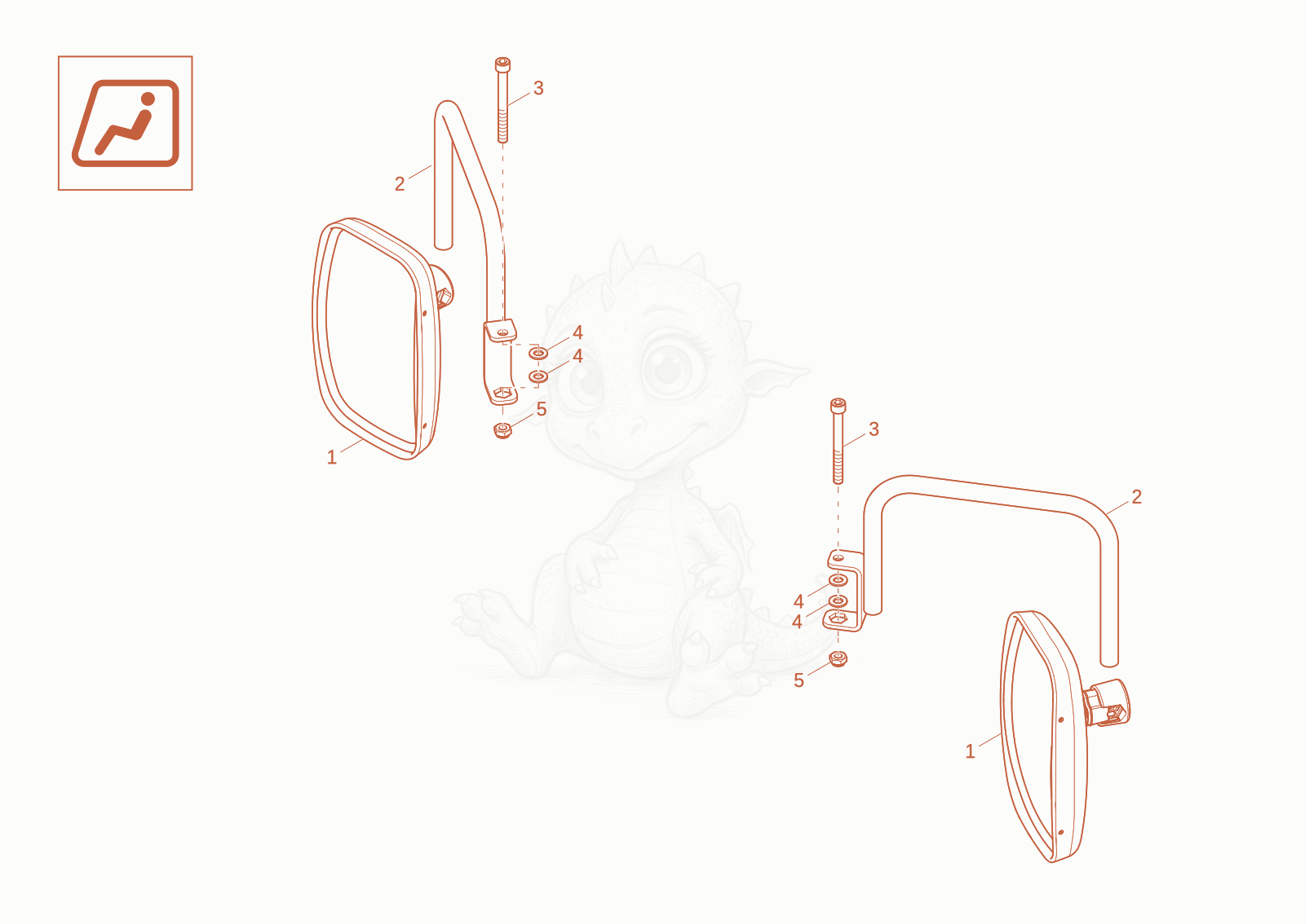 Exploded parts diagram of the MIRROR of a Wacker Neuson DW40-2, with numbered balloons