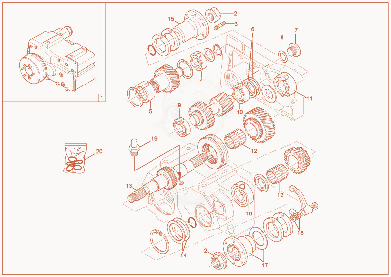 Exploded parts diagram of the distributor gear-box of a Wacker Neuson 6503-2, with numbered balloons