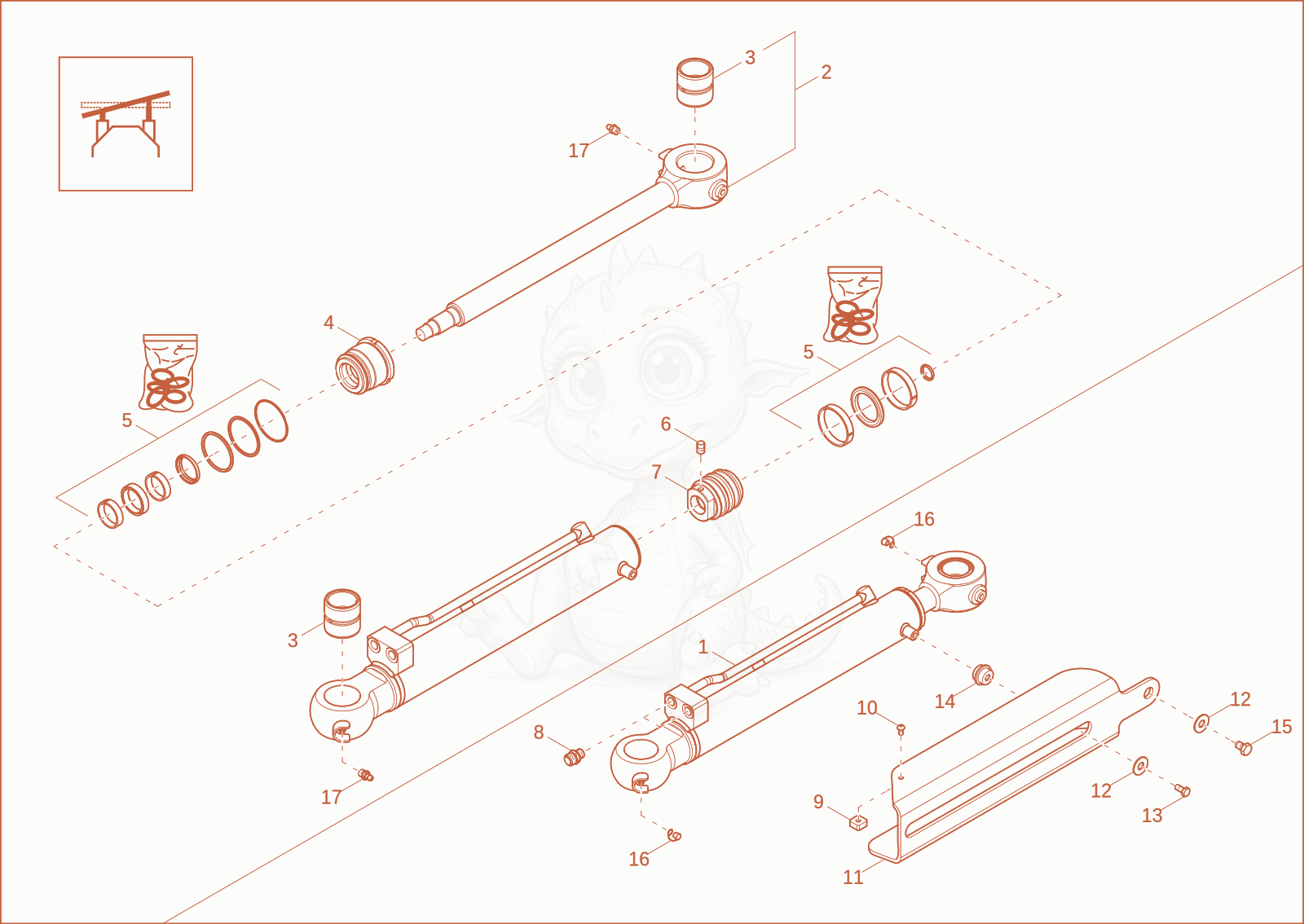 Exploded parts diagram of the BOOM OFFSET CYLINDER (OPTION) of a Wacker Neuson ET42, with numbered balloons