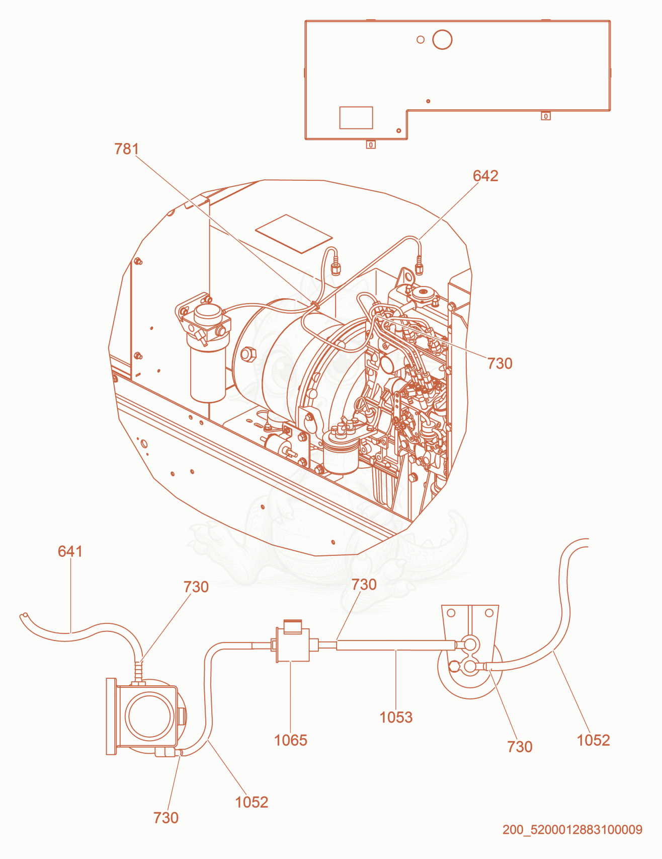 Exploded parts diagram of the Fuel Hose Routing of a Wacker Neuson LTW6K-V, with numbered balloons
