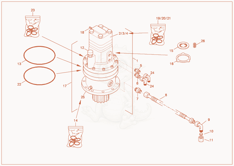 Exploded parts diagram of the swivel drive of a Wacker Neuson 3802WD, with numbered balloons