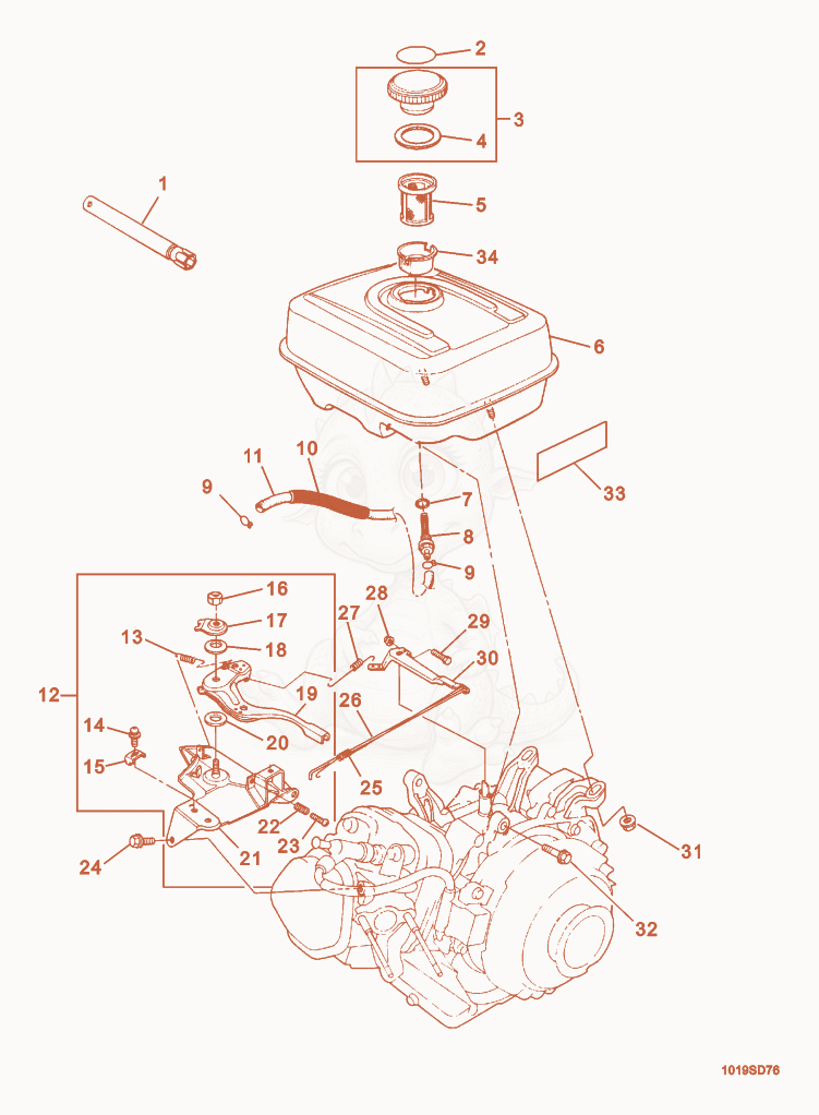 Exploded parts diagram of the Fuel Tank/Throttle Control of a Wacker Neuson CT48ADP, with numbered balloons