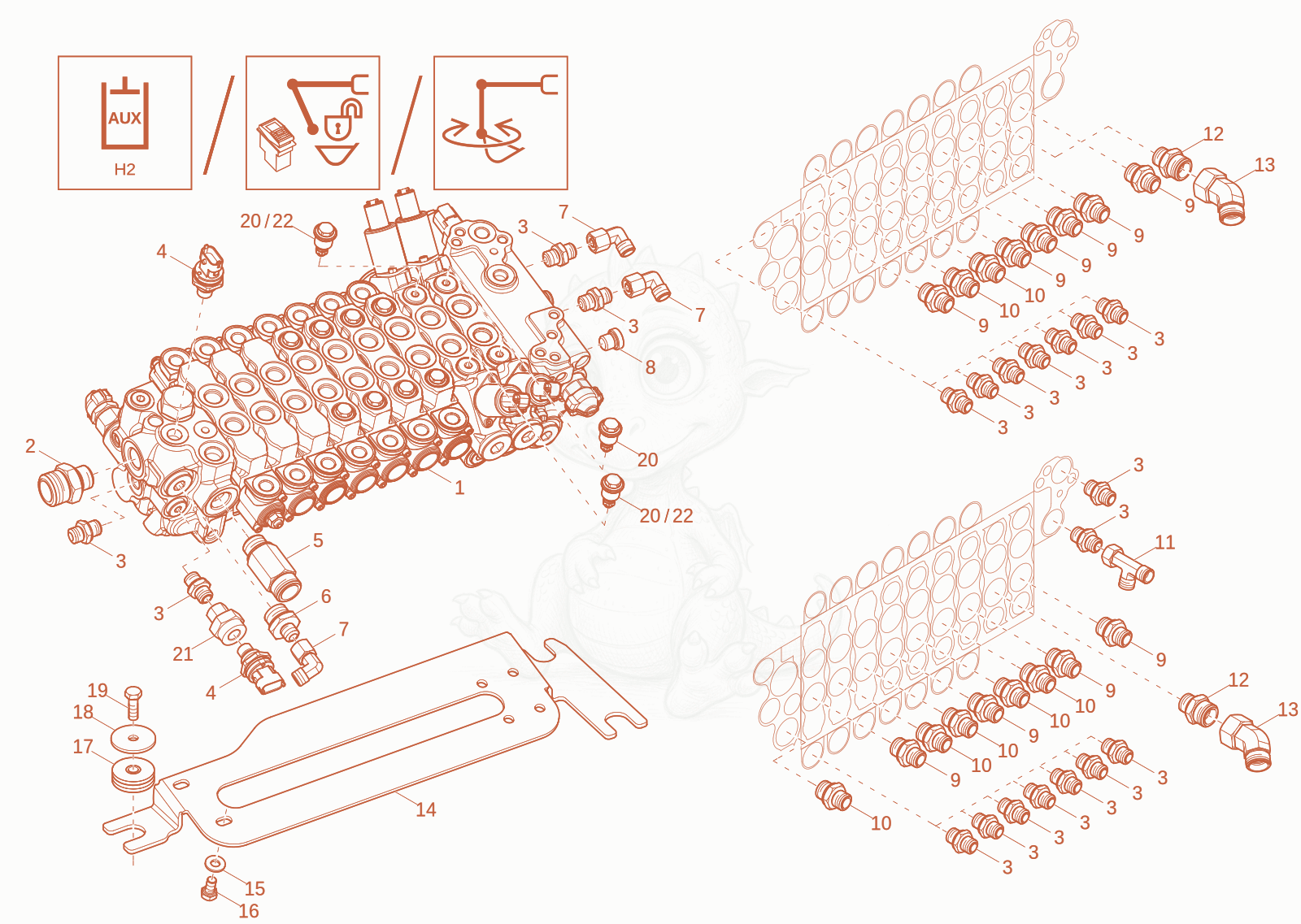 Exploded parts diagram of the CONTROL VALVE 1 (OPTION) of a Wacker Neuson ET18-2, with numbered balloons