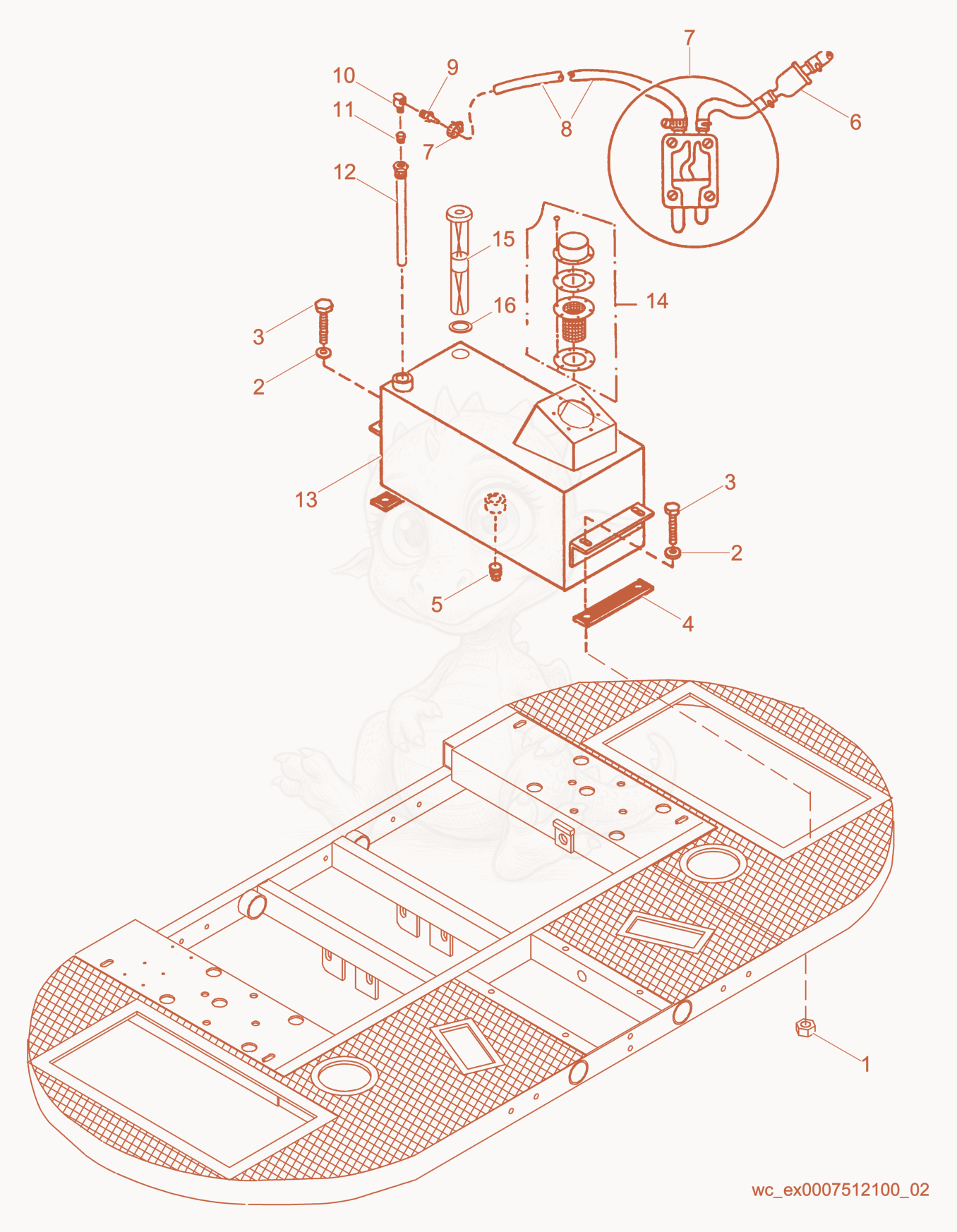 Exploded parts diagram of the Fuel System of a Wacker Neuson CRT36ASO, with numbered balloons