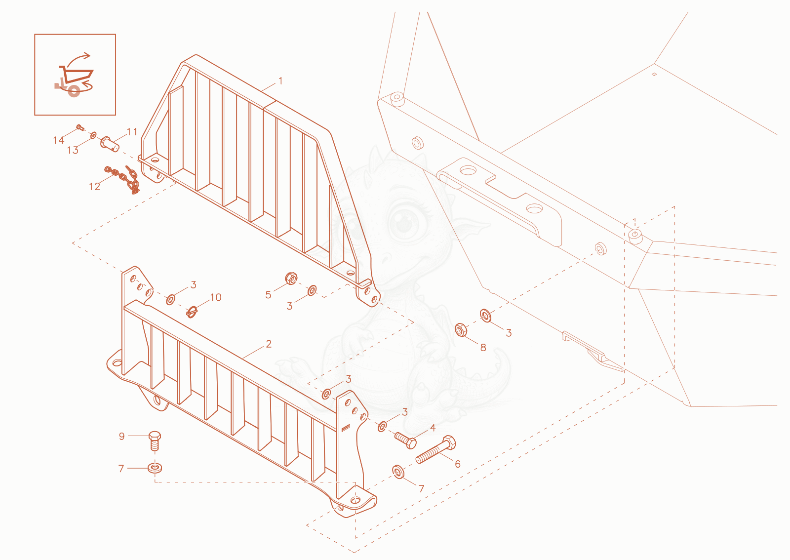Exploded parts diagram of the protecting screen (Option) of a Wacker Neuson DV90-2, with numbered balloons