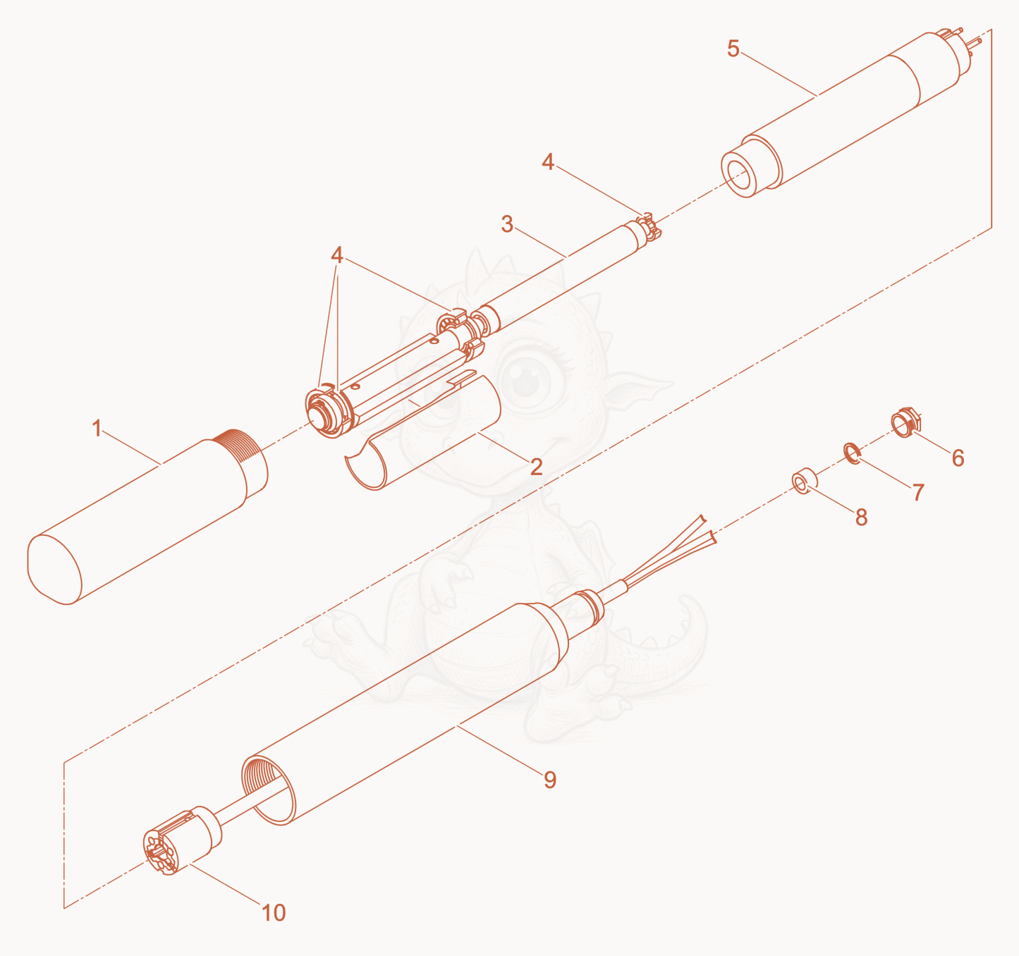 Exploded parts diagram of the Internal Vibrator cpl. of a Wacker Neuson IRFUN45GV, with numbered balloons