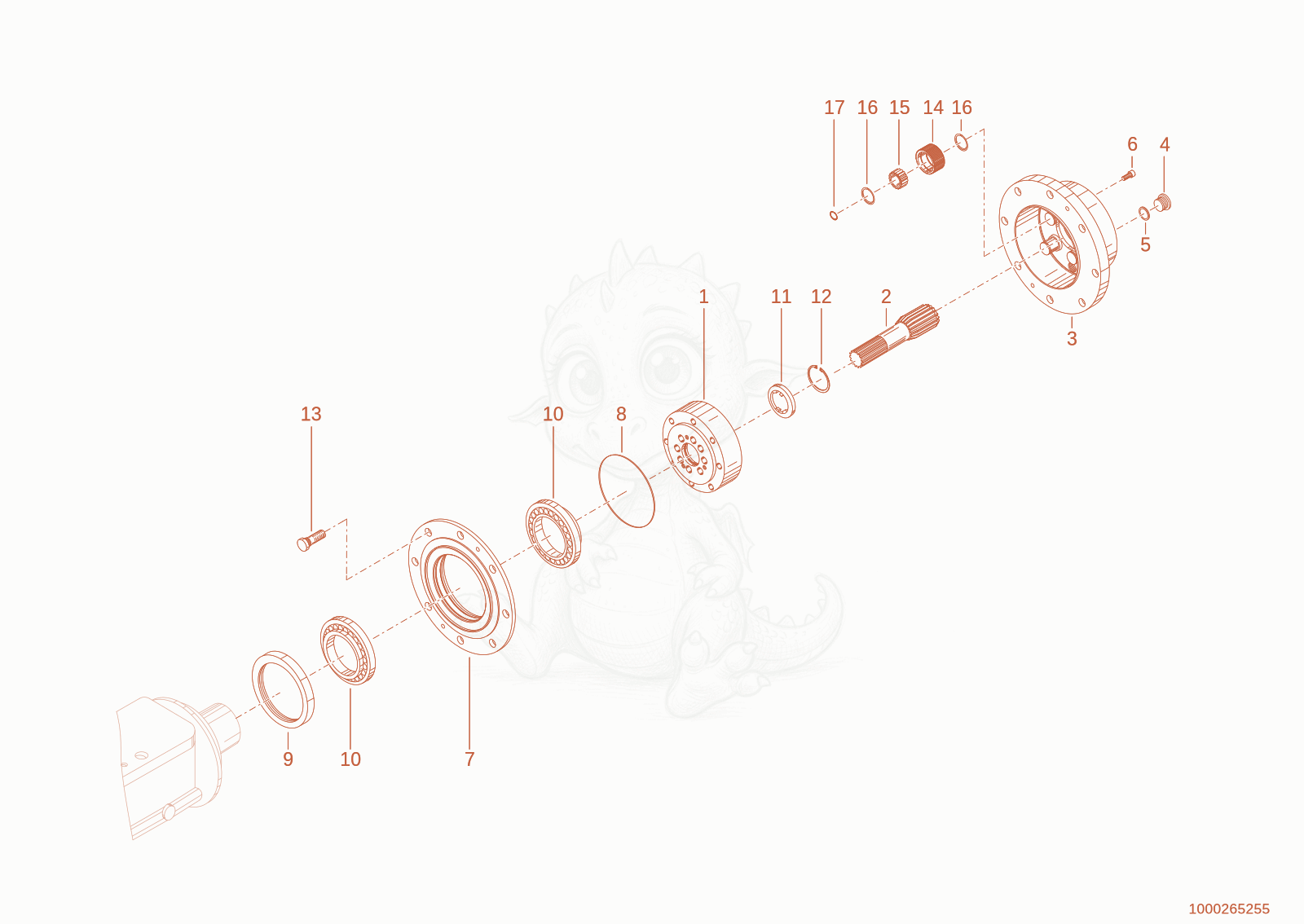 Exploded parts diagram of the planetary housing of a Wacker Neuson WL55/WL57, with numbered balloons