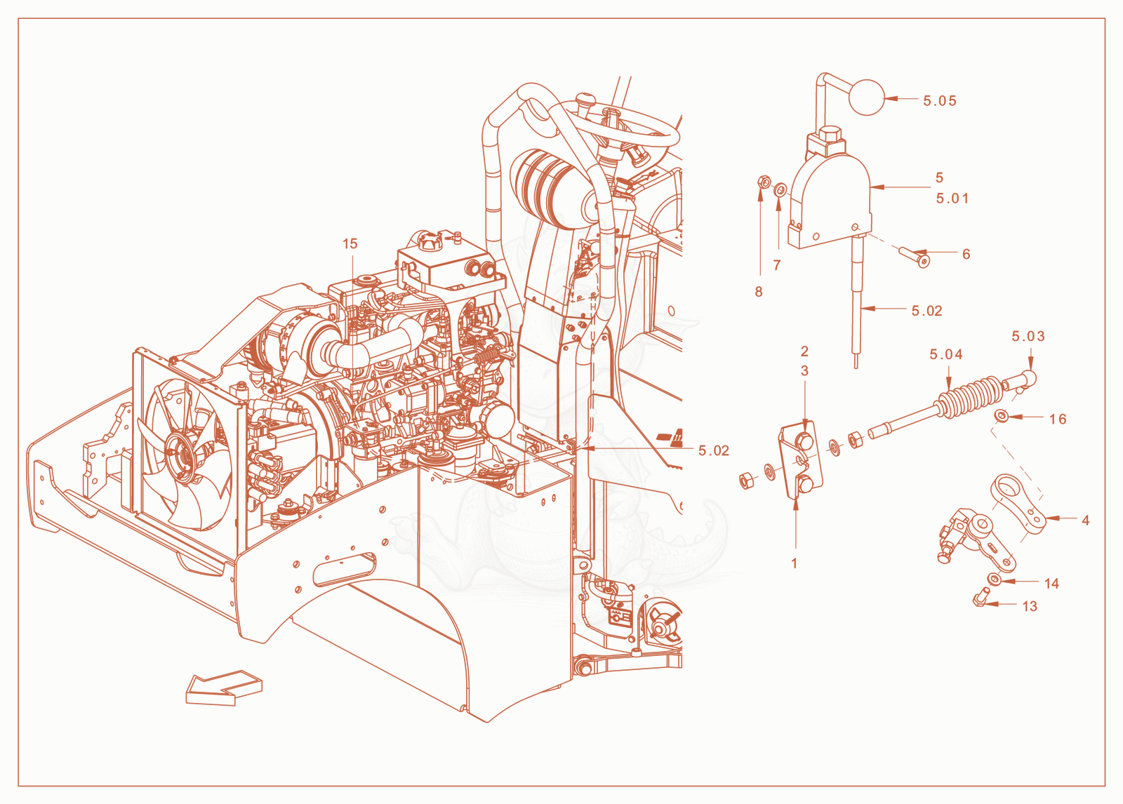 Exploded parts diagram of the engine control of a Wacker Neuson RD24-100CUS, with numbered balloons