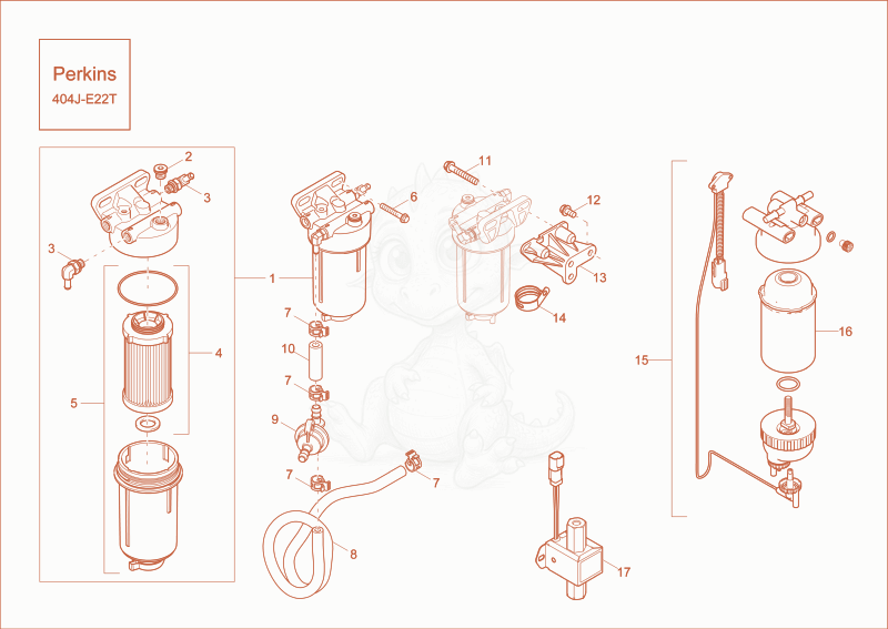 Exploded parts diagram of the fuel filter (option) of a Wacker Neuson EW65, with numbered balloons