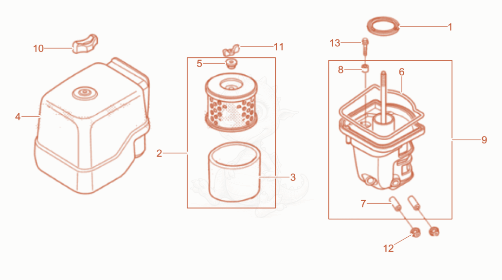Exploded parts diagram of the Air filter of a Wacker Neuson WP1540AUS, with numbered balloons