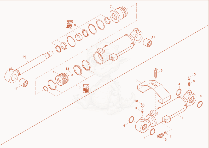 Exploded parts diagram of the blade cylinder of a Wacker Neuson 38Z3, with numbered balloons