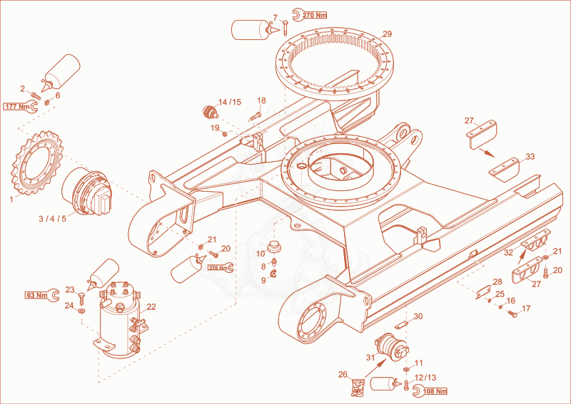 Exploded parts diagram of the TRACKLAYING GEAR (OPTION STEEL CHAIN) of a Wacker Neuson 75Z3, with numbered balloons