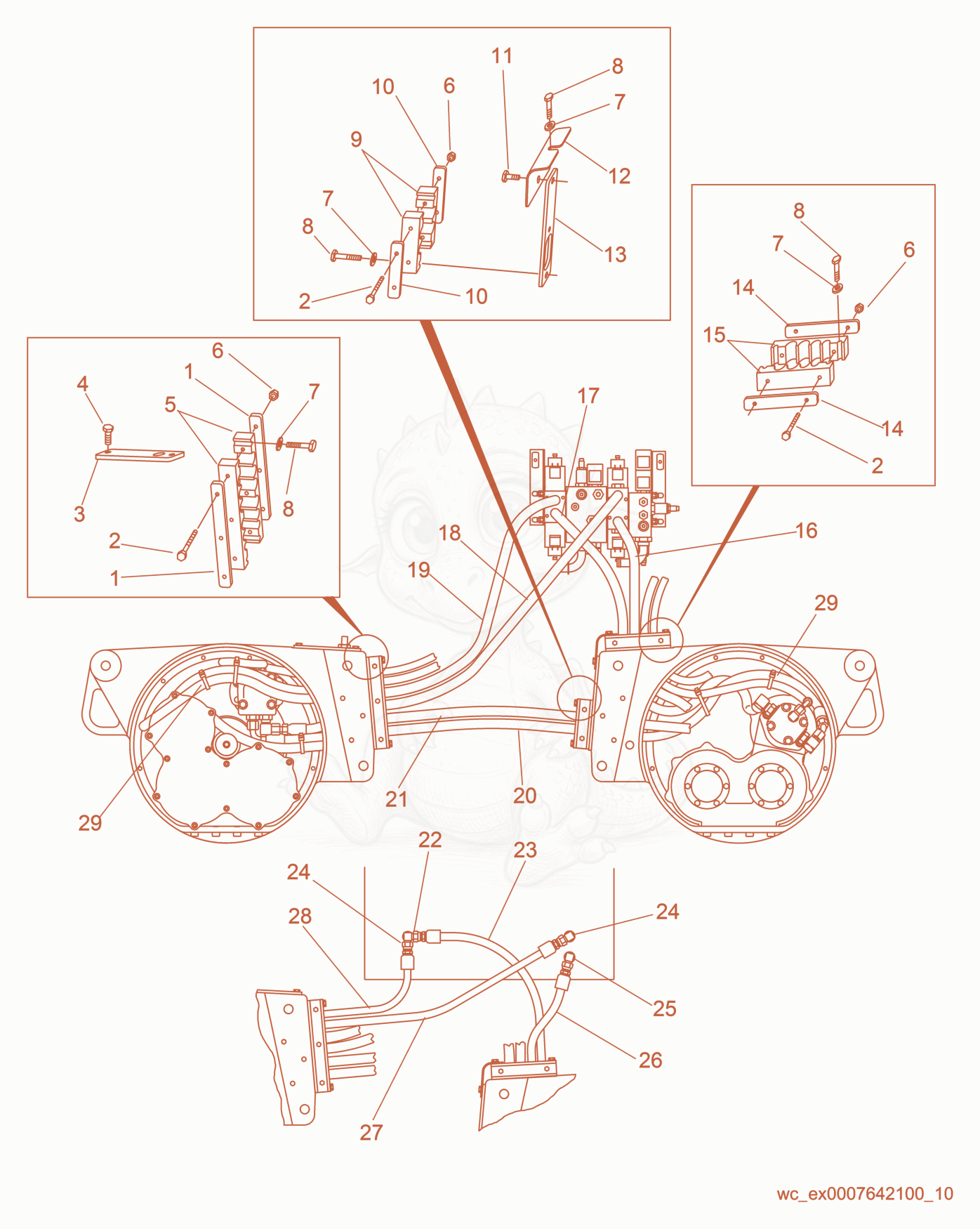 Exploded parts diagram of the Hydraulic Piping of a Wacker Neuson RT820HT, with numbered balloons