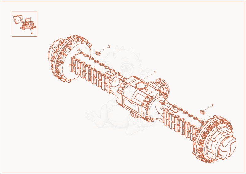 Despiece del rigid axle de una máquina Wacker Neuson 9503, con globos numerados