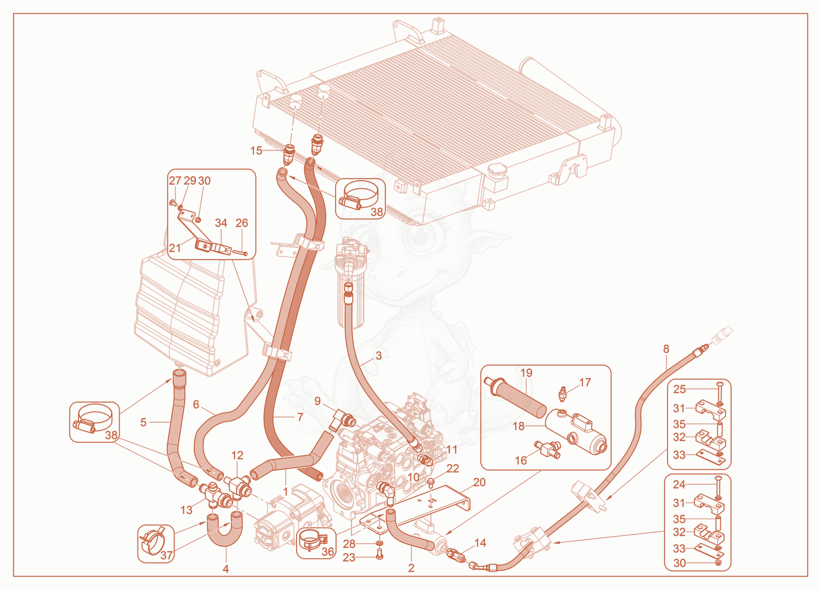 Exploded parts diagram of the Displacement Pump with EH Control of a Wacker Neuson ST50, with numbered balloons