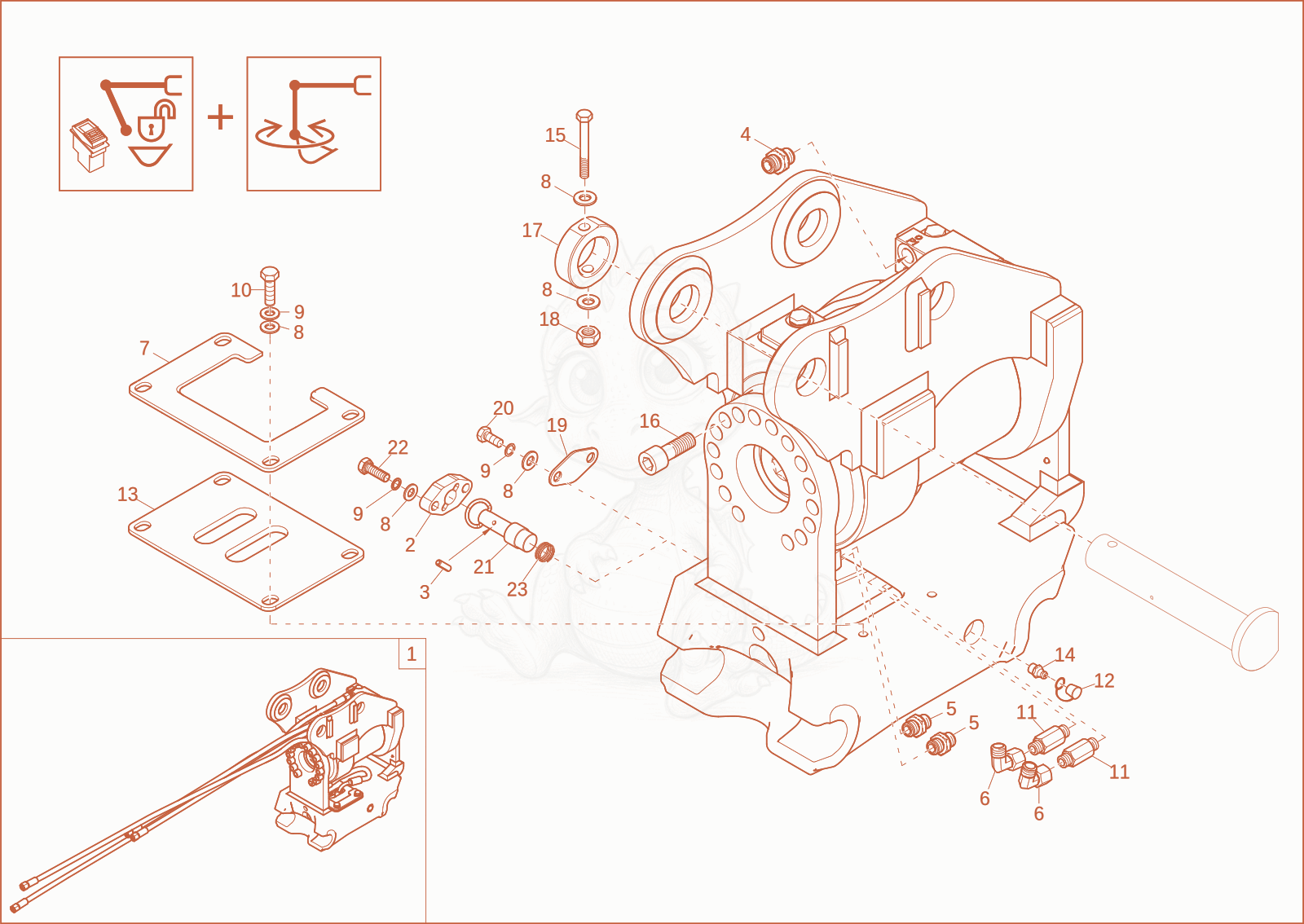 Exploded parts diagram of the Easy Lock Powertlit (Option) of a Wacker Neuson ET20, with numbered balloons