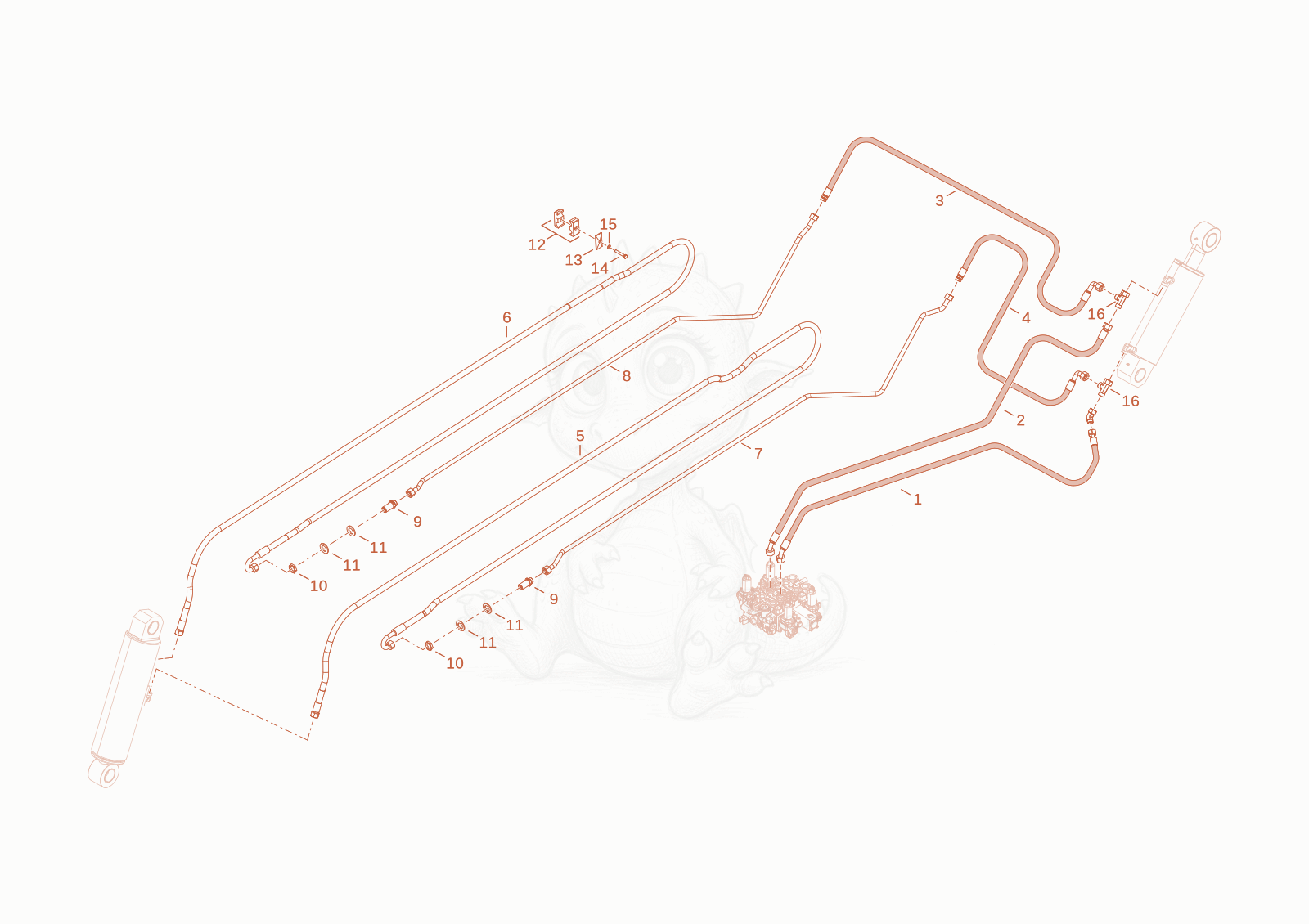 Exploded parts diagram of the working hydraulic of a Wacker Neuson TH522STAGEV, with numbered balloons