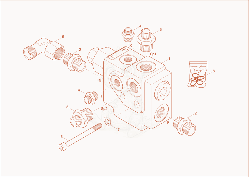 Exploded parts diagram of the accumulator loading valve of a Wacker Neuson 6503-2, with numbered balloons