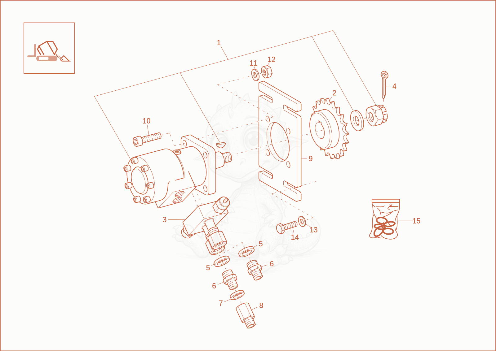 Exploded parts diagram of the swivel drive of a Wacker Neuson DT15, with numbered balloons