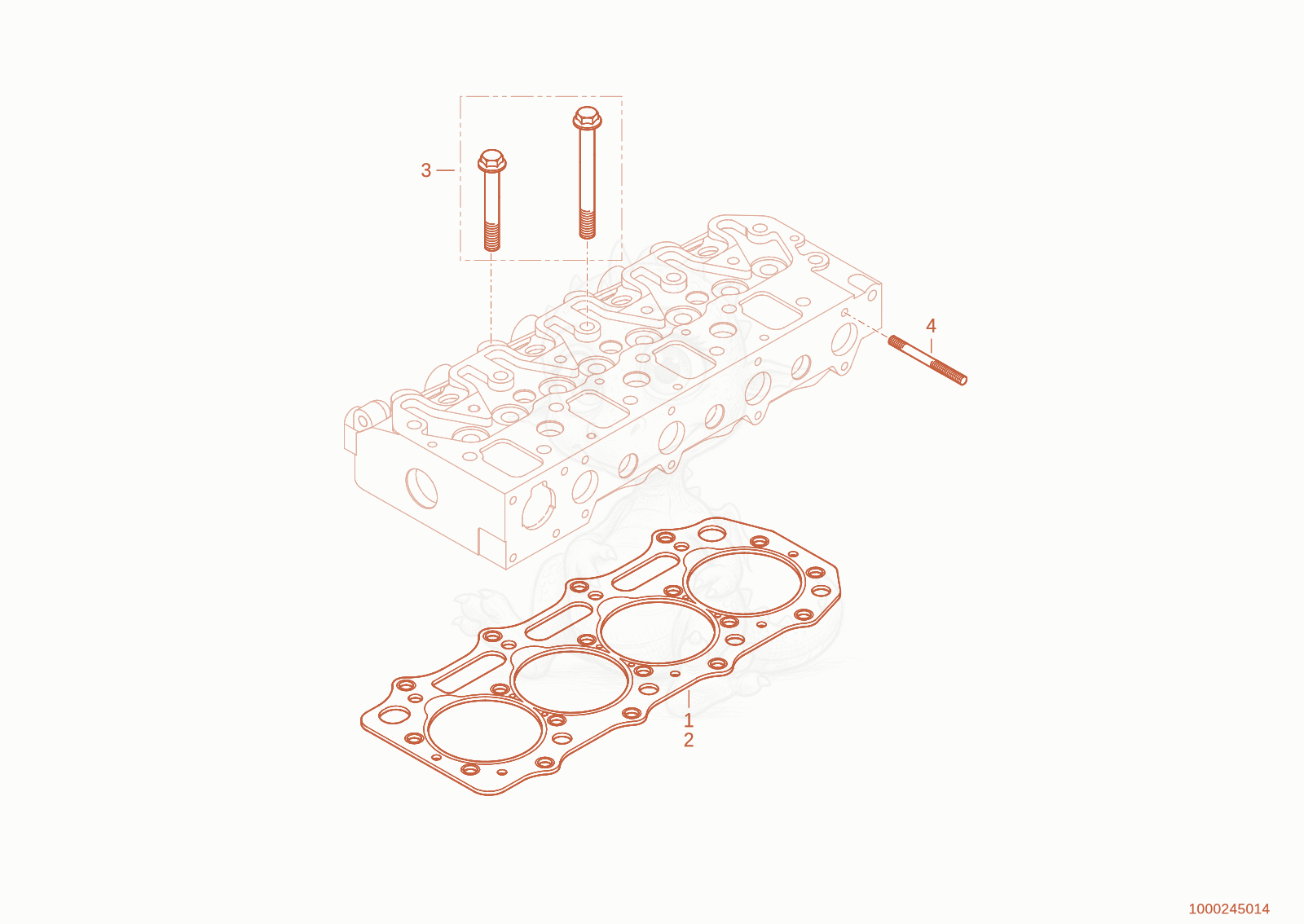 Exploded parts diagram of the cylinder head gasket of a Wacker Neuson WL25, with numbered balloons