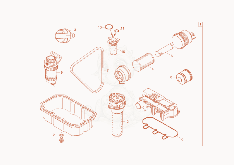 Exploded parts diagram of the service kit (1000h) of a Wacker Neuson EZ28, with numbered balloons