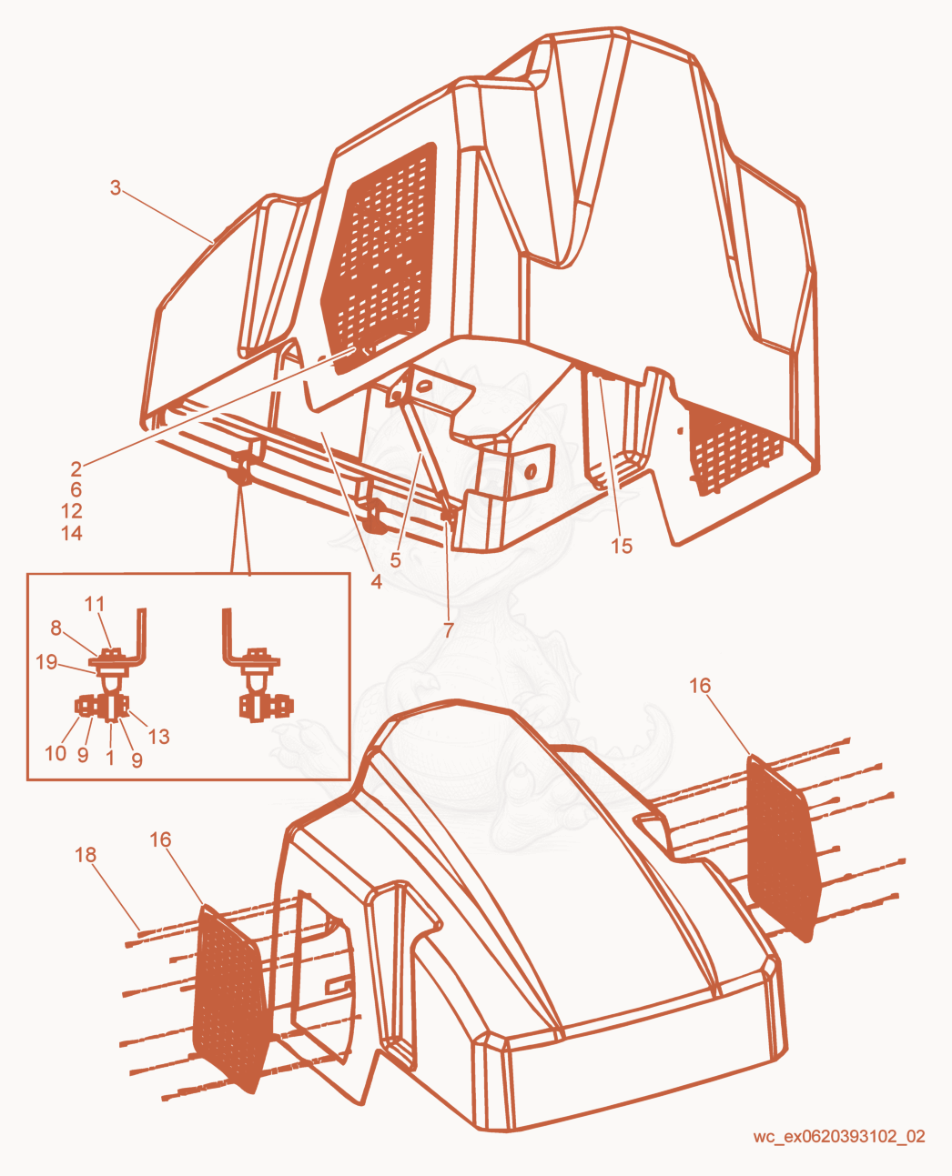 Exploded parts diagram of the Hood of a Wacker Neuson RD27-100, with numbered balloons