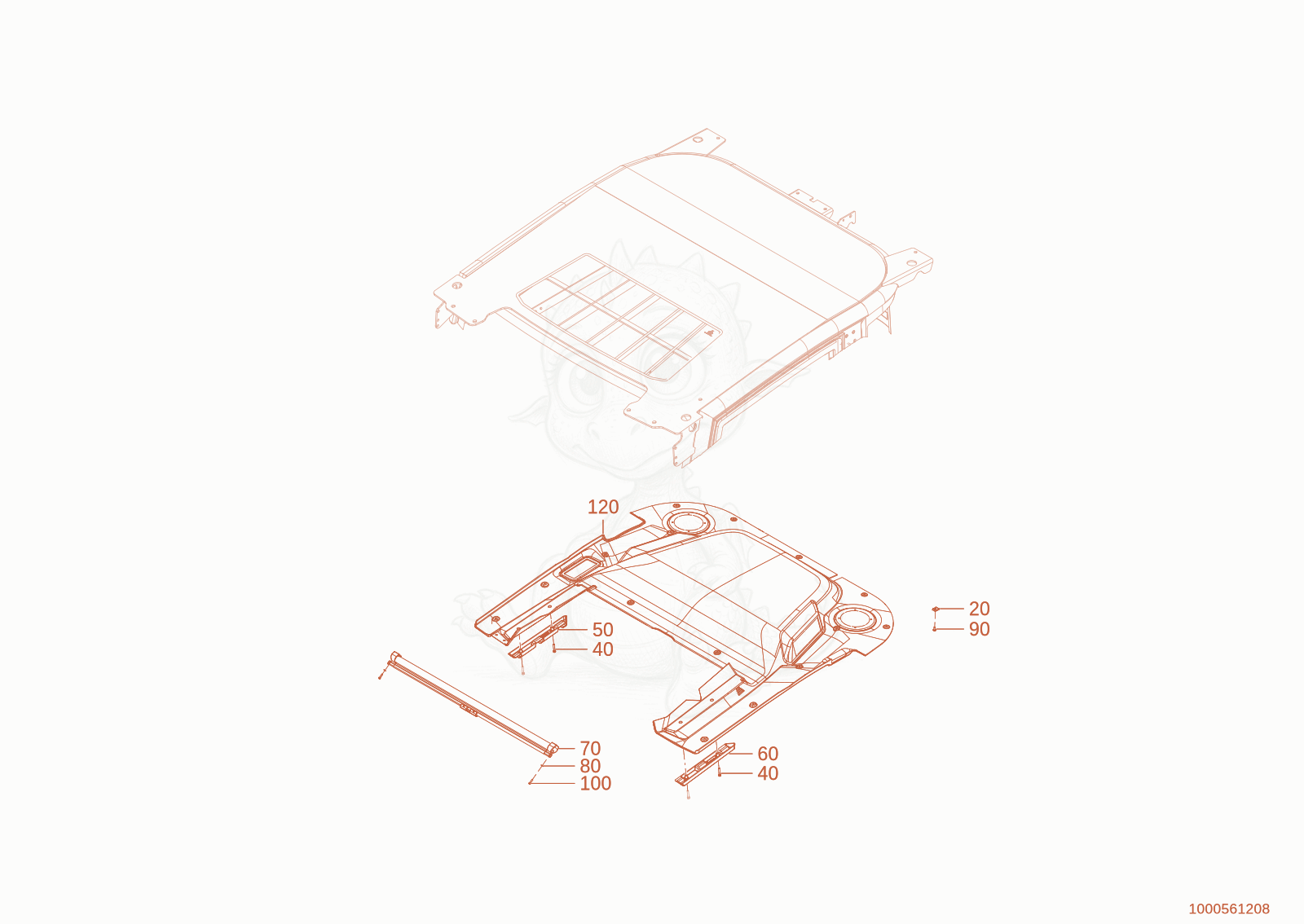 Exploded parts diagram of the roof trim of a Wacker Neuson WL950P(A05-05), with numbered balloons