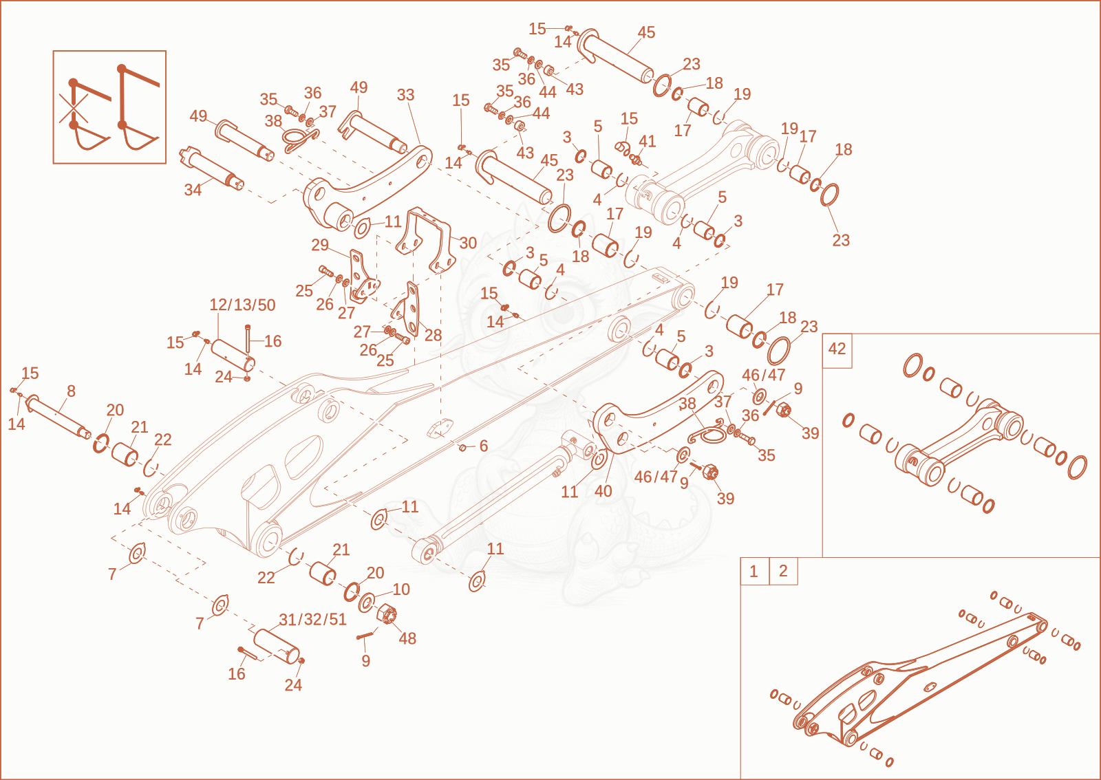 Exploded parts diagram of the DIPPER ARM LONG (OPTION) of a Wacker Neuson ET90, with numbered balloons