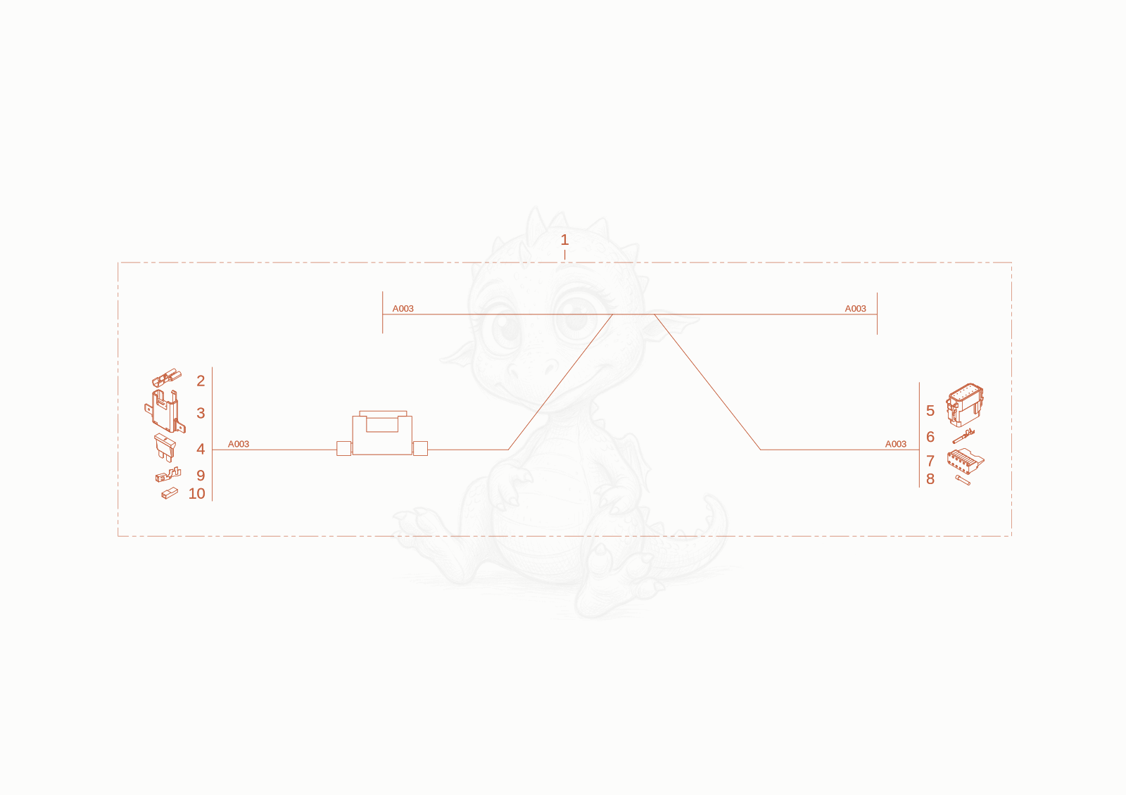 Exploded parts diagram of the cable adapter of a Wacker Neuson WL20, with numbered balloons
