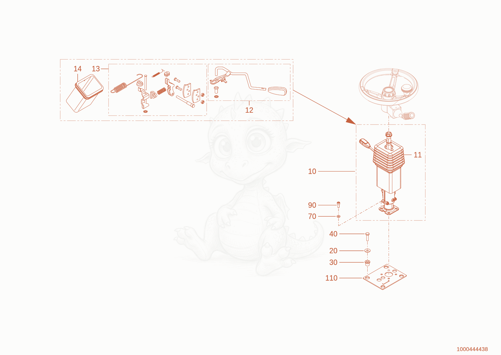 Despiece del steering column de una máquina Wacker Neuson WL28(A01-01), con globos numerados