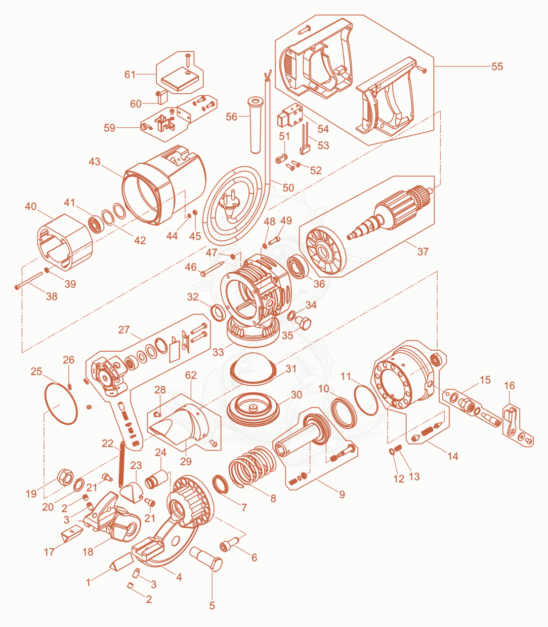Despiece del Reinforcement Cutting Equipment de una máquina Wacker Neuson RCP-16/23050HZ, con globos numerados