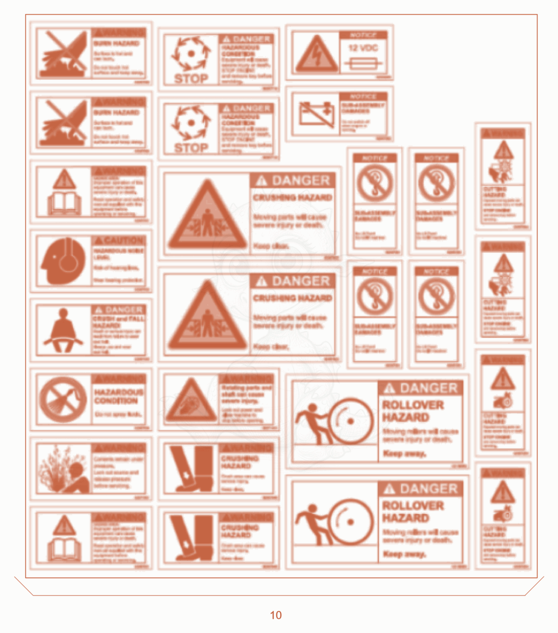 Exploded parts diagram of the sticker arrangement of a Wacker Neuson RD40-130C, with numbered balloons