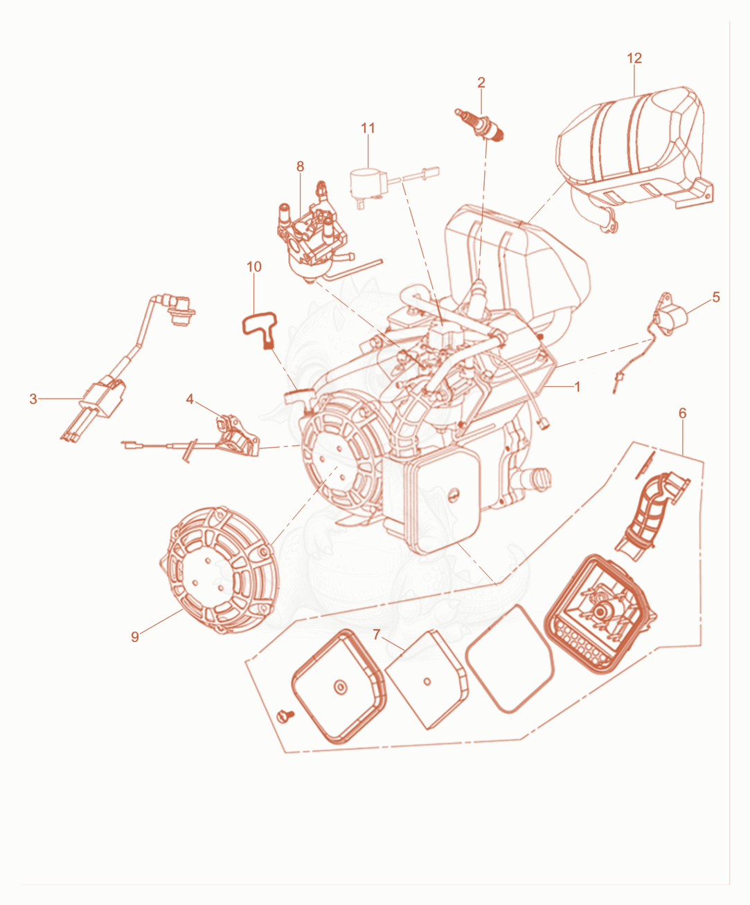 Exploded parts diagram of the Engine of a Wacker Neuson MG2I-CN, with numbered balloons