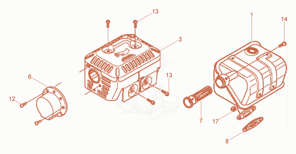 Despiece del Muffler de una máquina Wacker Neuson VP1135AW, con globos numerados