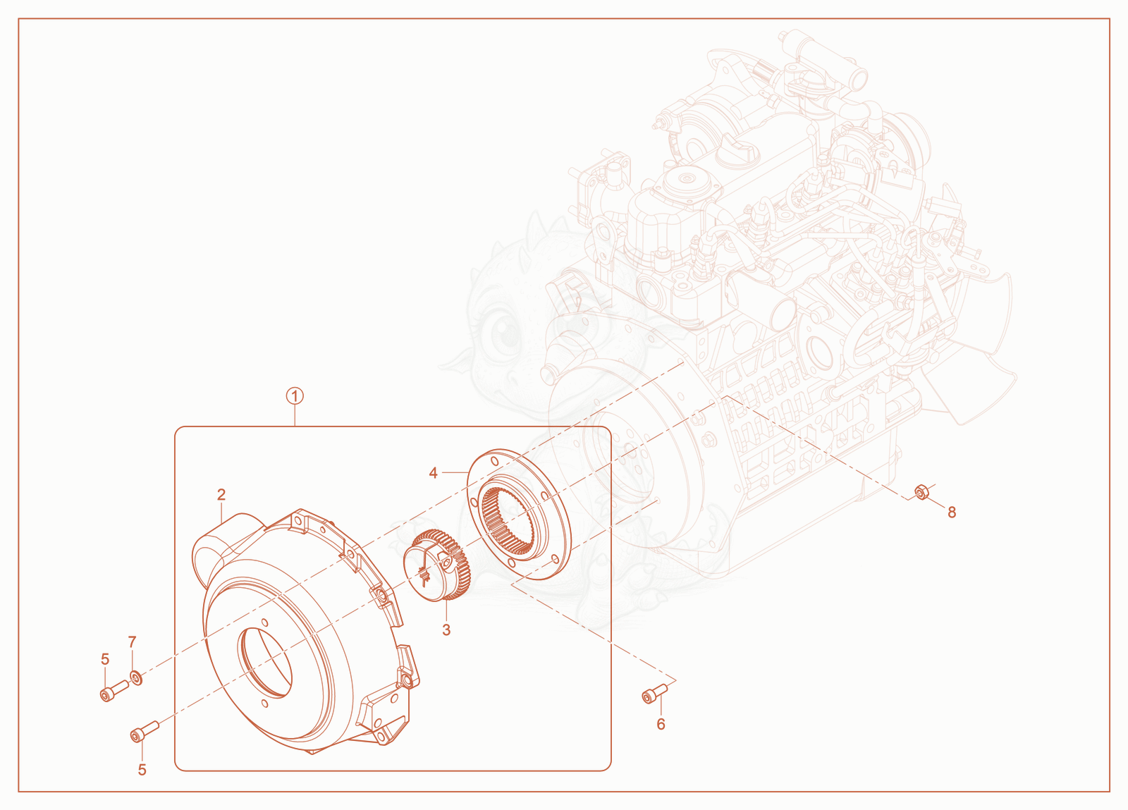 Exploded parts diagram of the Engine Coupler of a Wacker Neuson RD14K-90, with numbered balloons