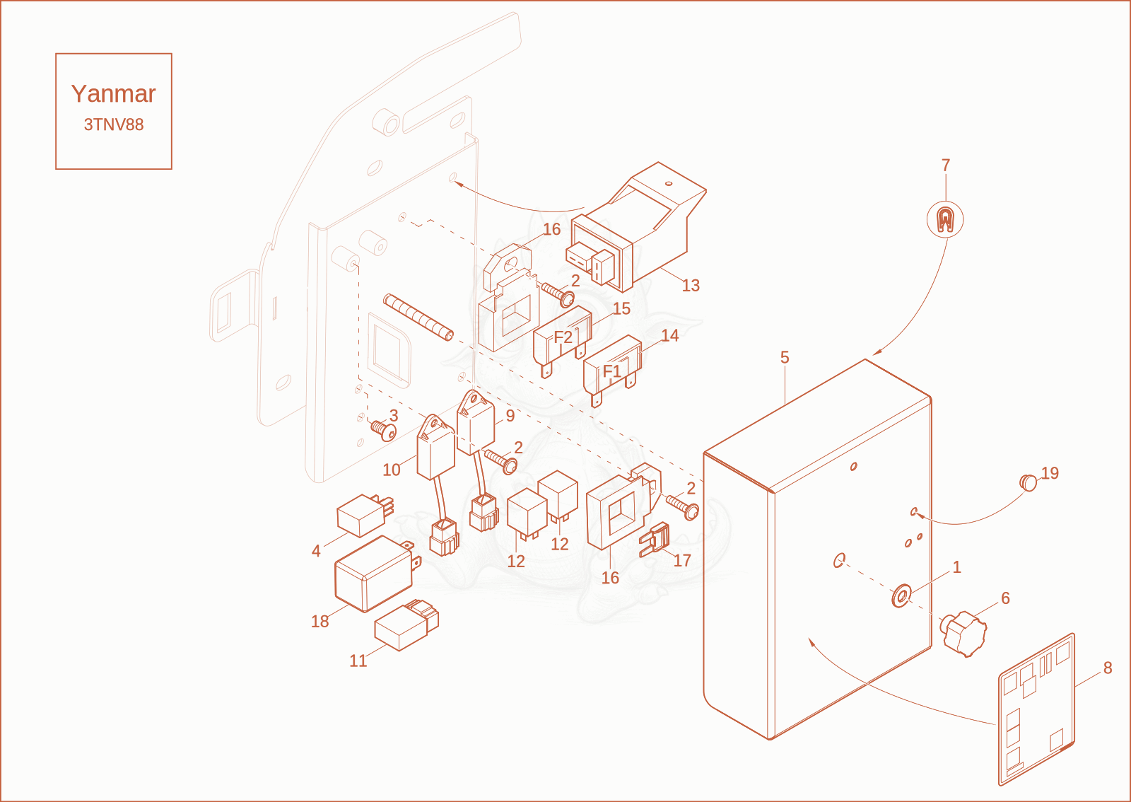 Exploded parts diagram of the Relay case SP of a Wacker Neuson ET35, with numbered balloons