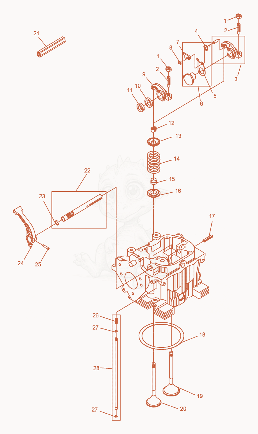 Exploded parts diagram of the Cylinder Head-Valve of a Wacker Neuson DPU5045H, with numbered balloons