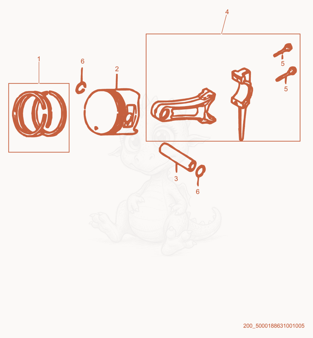 Exploded parts diagram of the Piston of a Wacker Neuson GP5600, with numbered balloons