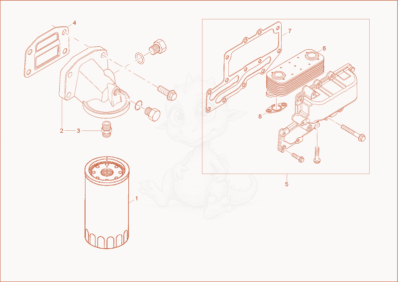 Exploded parts diagram of the lub oil system of a Wacker Neuson 10001, with numbered balloons