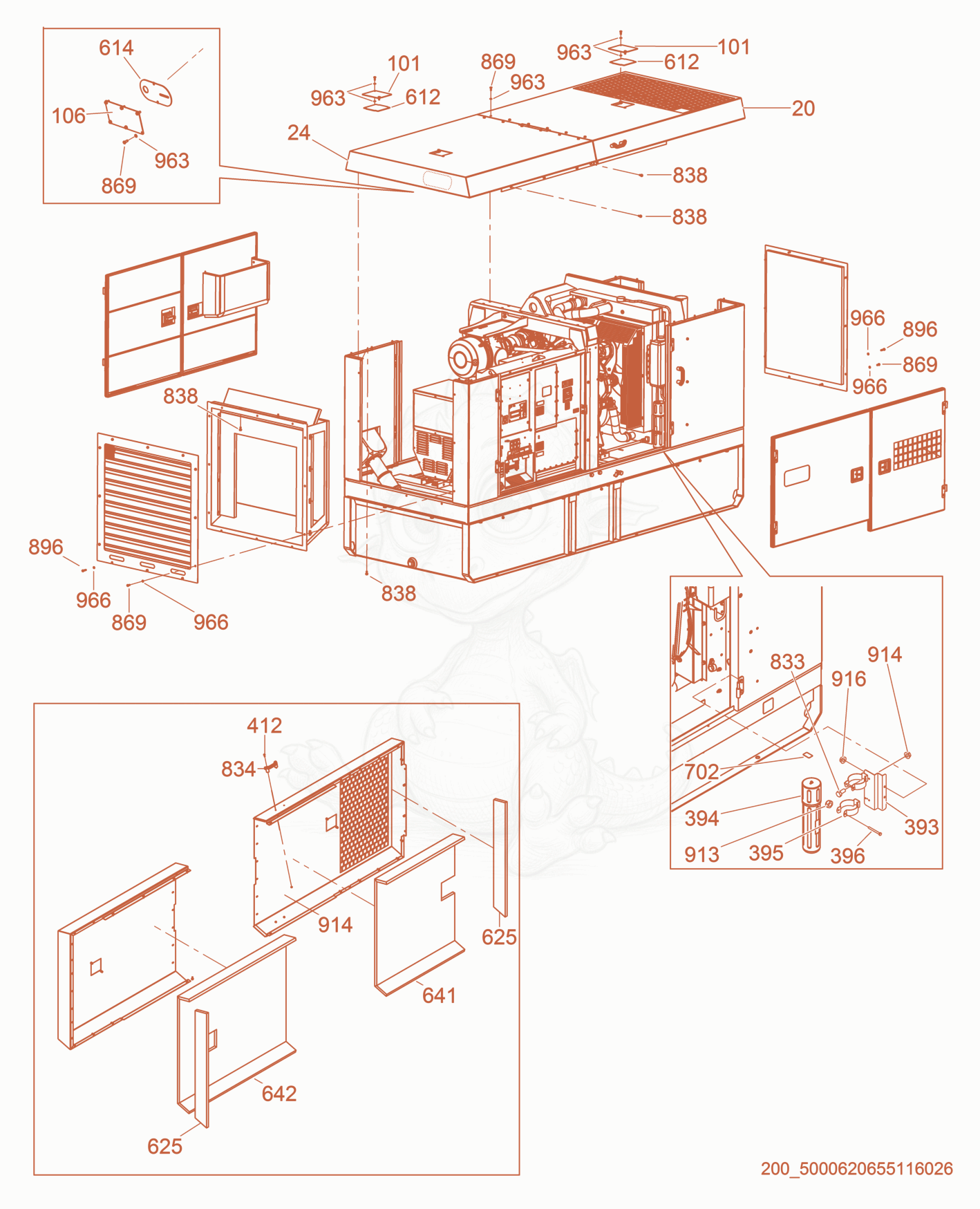 Exploded parts diagram of the Sheet Metal Assembly of a Wacker Neuson G150, with numbered balloons