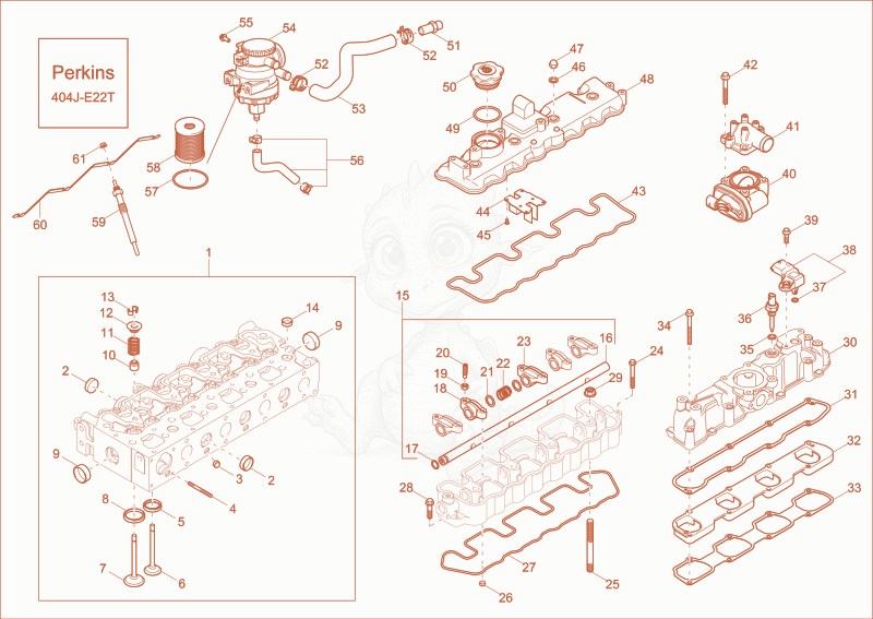 Exploded parts diagram of the CYLINDER HEAD, VALVE COVER option of a Wacker Neuson EW65, with numbered balloons