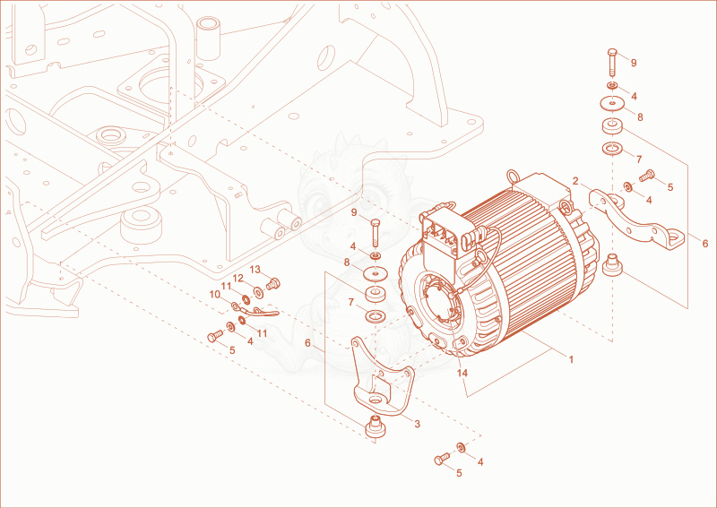 Exploded parts diagram of the electric motor of a Wacker Neuson EZ17E, with numbered balloons