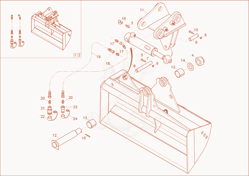 Exploded parts diagram of the tilting bucket of a Wacker Neuson 50Z3, with numbered balloons