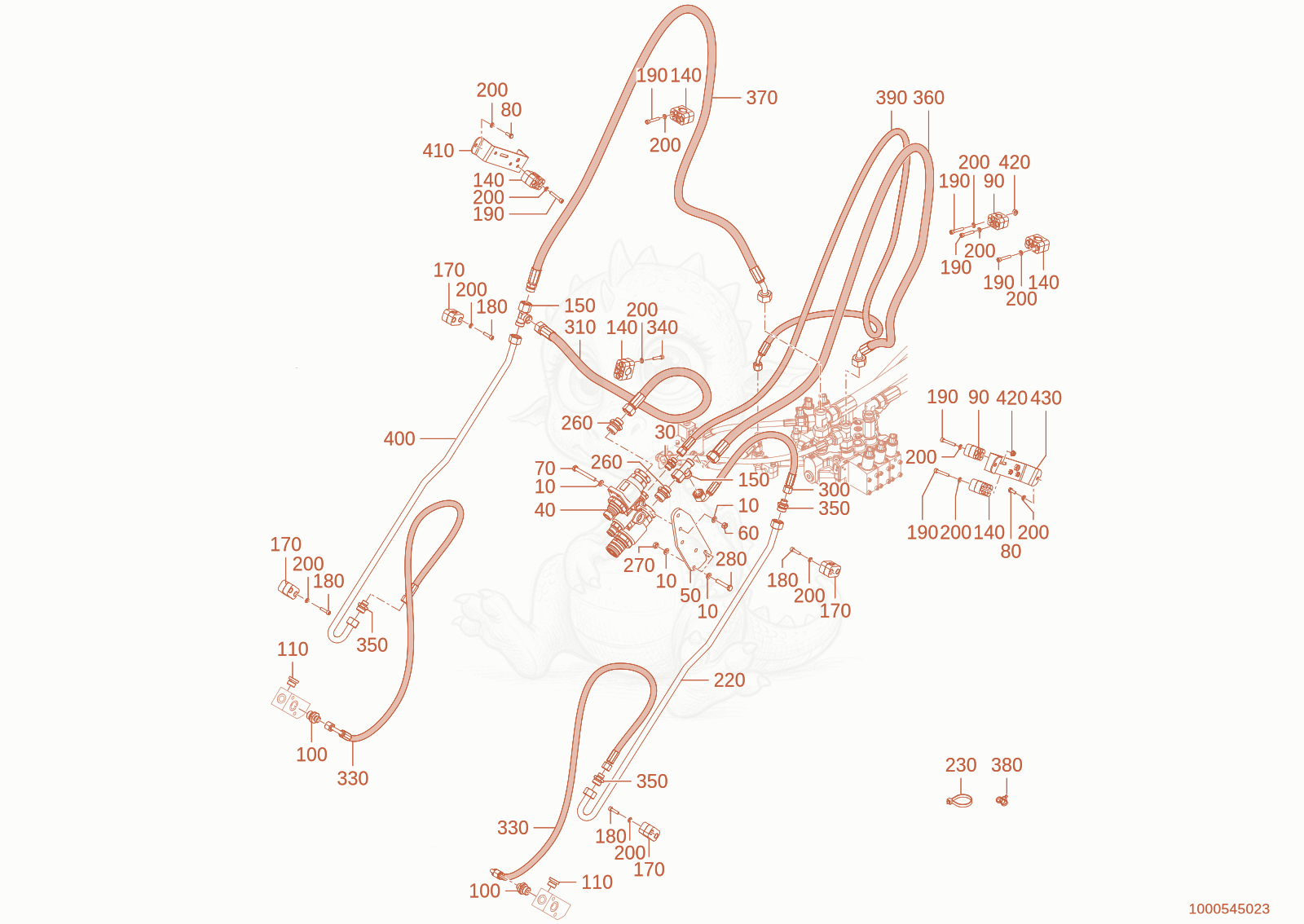 Exploded parts diagram of the working hydraulic of a Wacker Neuson WL1150(A06-01), with numbered balloons