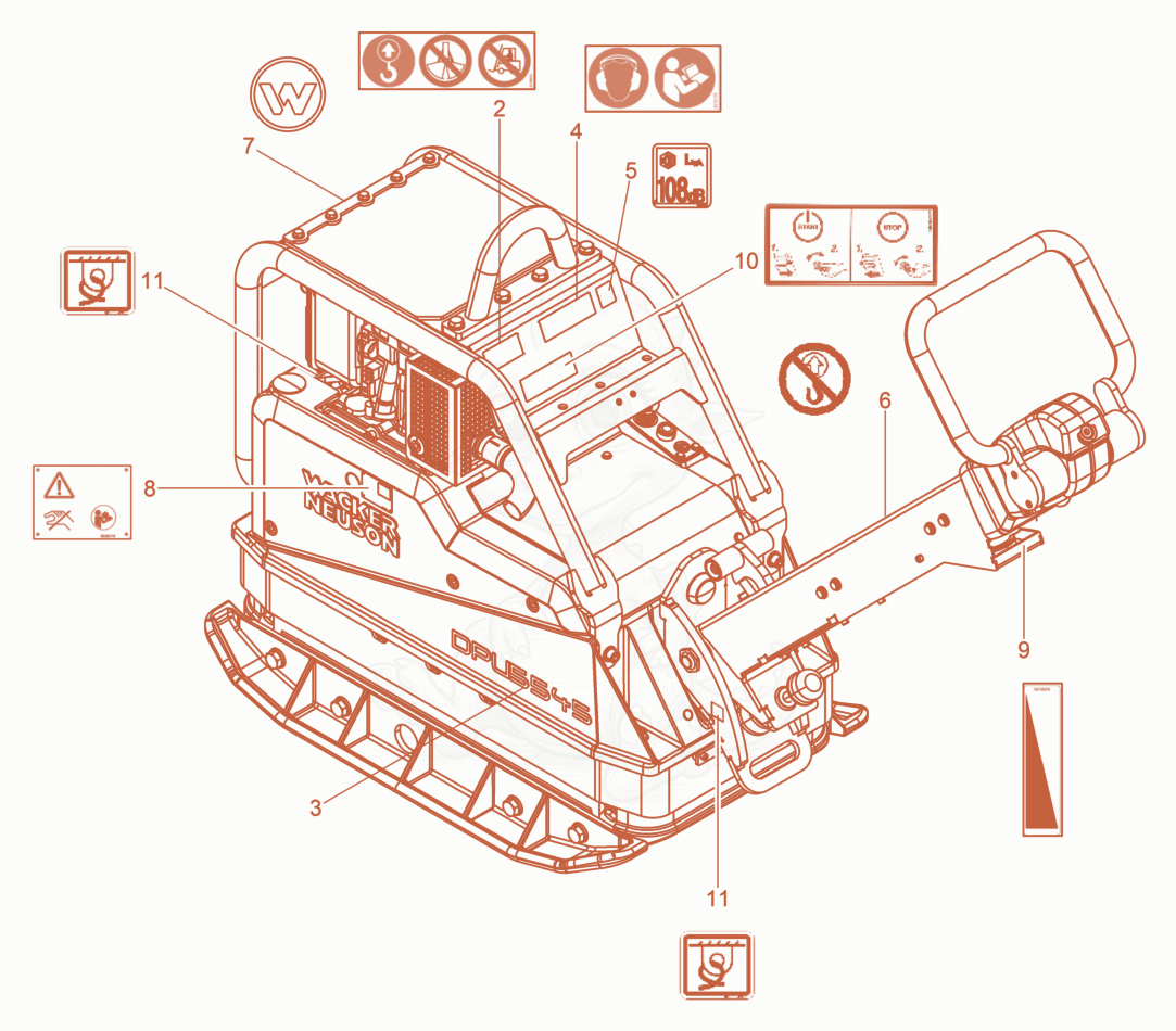 Exploded parts diagram of the Labels of a Wacker Neuson DPU5545HEC, with numbered balloons
