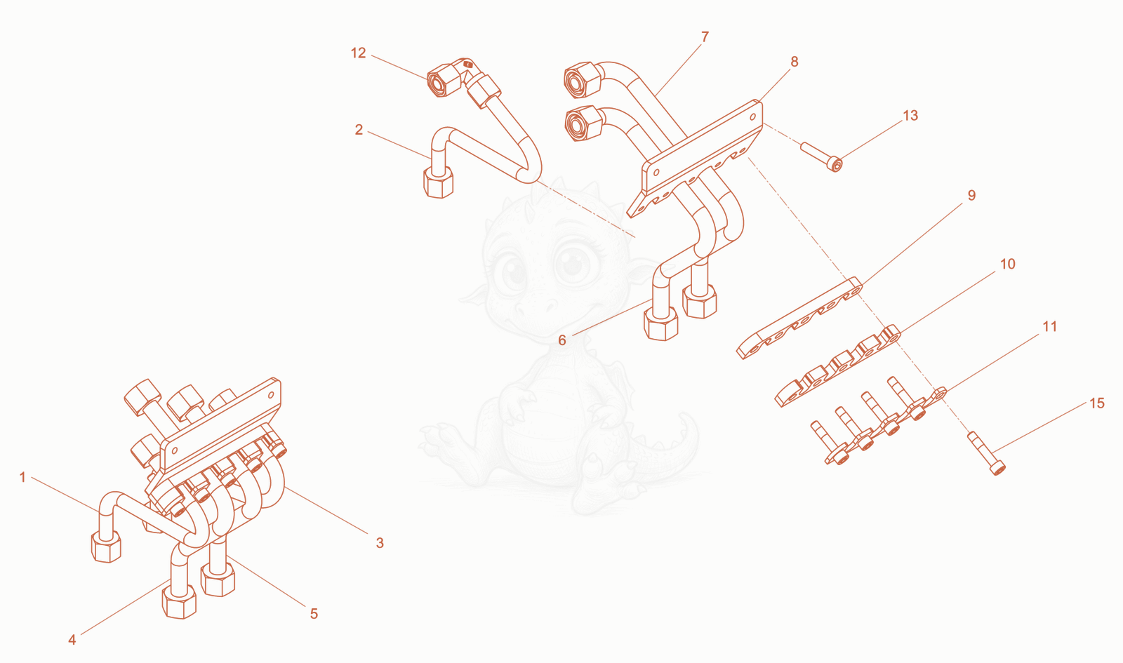 Exploded parts diagram of the Pipes drive cpl. of a Wacker Neuson RD7HEH, with numbered balloons