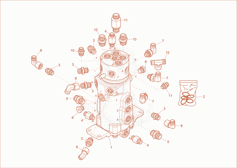 Exploded parts diagram of the rotary junction of a Wacker Neuson 1404, with numbered balloons